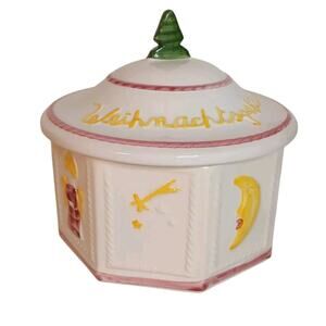Vtg. 70's German Cookie Jar Weihnachtsgeback White Christmas Decorative‎ Storage